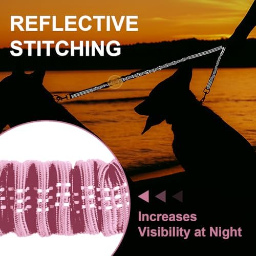 MingXpet 2 Dog Leash, Dog Leash for 2 Dogs, 360° Swivel No Tangle Double Walking Training Leashes for Large Dogs that Pull, Comfortable Shock Absorbing Reflective Bungee, Pink - Image 5