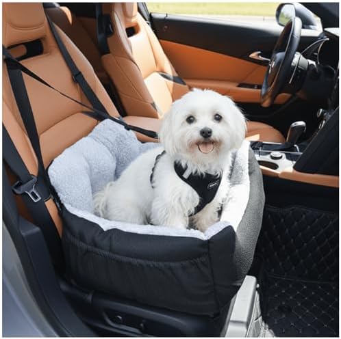 Oiilores Dog Car Seat for Small Dogs,Washable Pet Booster Seats for Car with Clip-On Safty Leash, Reversible Puppy Carseat with Storage Pockets, Travel Carrier Bed for Dogs Under 25 lbs, Grey by OiiloresComfyDoorMat