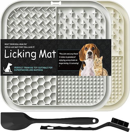 Lesipee Licking Mat for Dogs & Cats 2 Pack, Slow Feeder Lick Pat, Dishwasher Safe, Anxiety Relief Dog Toys Feeding Mat for Butter Yogurt Peanut, Pets Supplies Bathing Grooming Training Calming Mat by Lesipee