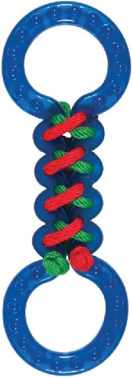 Rope and Rubber Double Sided Dog Tug Toy 12.75" Long for Medium to Larger Breeds (Blue Tug Toy)