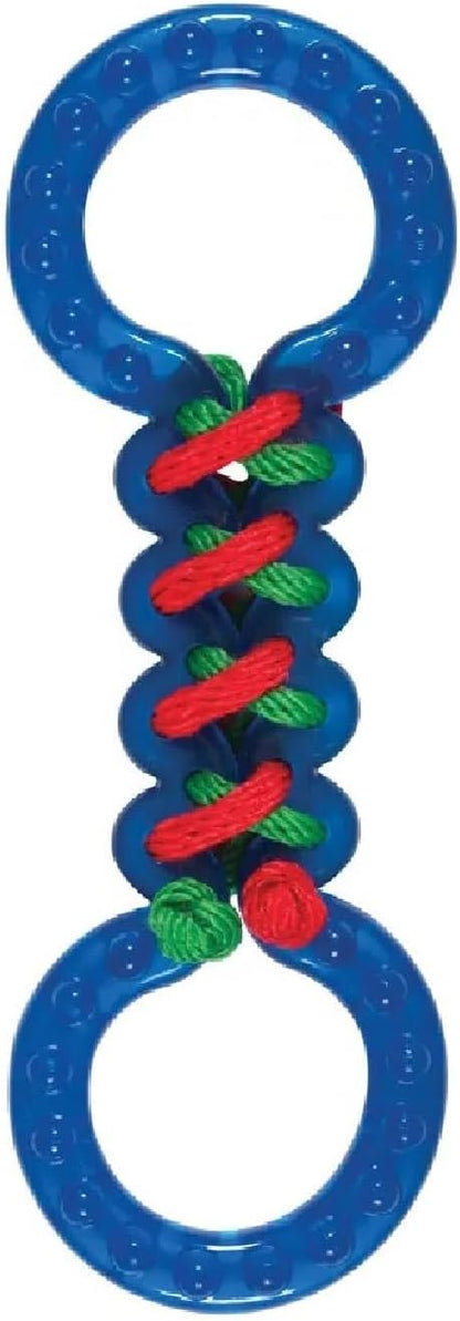 Rope and Rubber Double Sided Dog Tug Toy 12.75" Long for Medium to Larger Breeds (Blue Tug Toy)