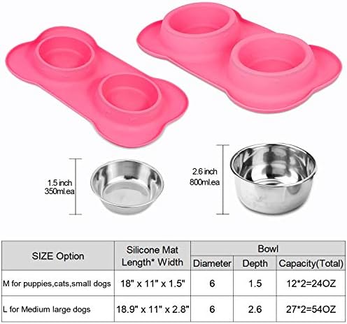 AsFrost Dog Food Bowls Stainless Steel Pet Bowls & Dog Water Bowls with No-Spill and Non-Skid, Feeder Bowls with Dog Bowl Mat for Dogs Cats and Pets-Pink, 24 0z in Total - Image 4