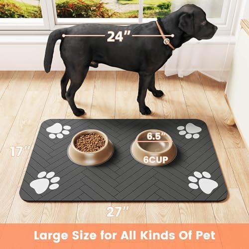 Pet Feeding Mat-Absorbent Pet Placemat for Food and Water Bowl, with Waterproof Rubber Backing, Quick Dry Water Dispenser Mat for Dog and Cat (27"x17", Navy Blue) - Image 7
