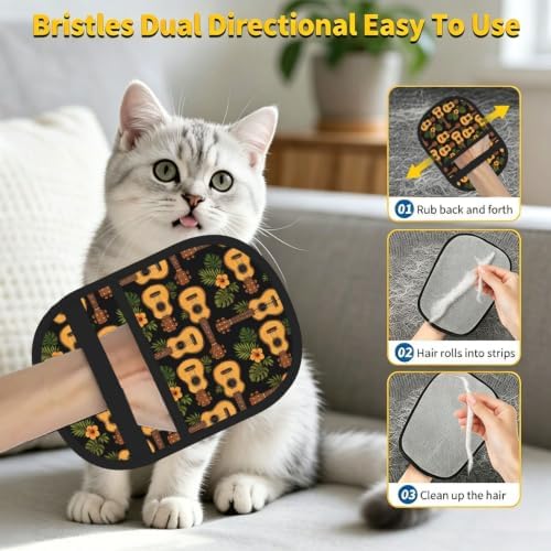 Guitar Tropical Floral Hawaiian Black Pet Hair Removal Glove For Cats Dogs - Image 7