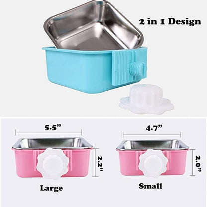 Love Dream Crate Dog Cat Bowls, Hanging Pet Cage Food Water Feeder with Removable Stainless Steel Bowls and Bolt Holder for Puppy Cat Rabbit Birds (Large, Blue)