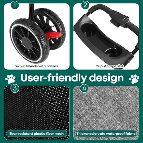 Pet Stroller,Dog Stroller for Small Medium Dogs Cats,3 Wheels,Grey - Image 5