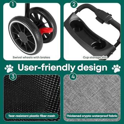 Pet Stroller,Dog Stroller for Small Medium Dogs Cats,3 Wheels,Grey - Image 5