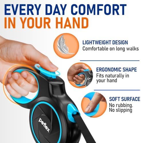 20.1 ft Retractable Dog Leash for Dogs 10–100 lbs - Heavy Duty Tape Leash with Strong Nylon Tape - 360° Swivel Control - One-Click Brake & Lock - Ergonomic Non-Slip Grip for Safe & Easy Daily Walks BL - Image 3