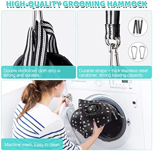 Pet Grooming Hammock Harness with Nail Clippers/Trimmer, Nail File, Comb, Cute Printed Breathable Cats & Dogs Hammock Sling for Grooming (XL, Black) - Image 4
