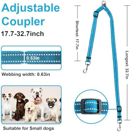 MingXpet Double Dog Leash for Two Dogs, No Pull Dog Leash, 360° Swivel No Tangle for Small Dogs Walking & Training, Shock Absorbing Reflective Bungee, Blue - Image 2