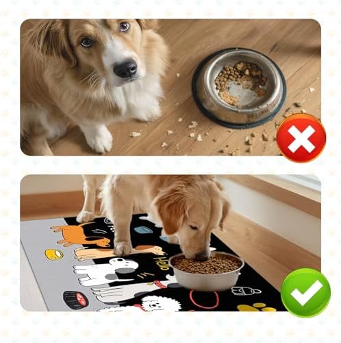 HOMETITUTE Dog Feeding Mat Dog Bone Paw Bowl Placemat 20 x 12 Inch - Image 7