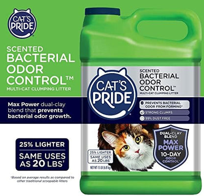 Cat's Pride Max Power: Bacterial Odor Control - Up to 10 Days of Powerful Odor Control - Strong Clumping - 99% Dust Free - Multi-Cat Litter, Scented, 15 Pounds (Pack of 2) - Image 4