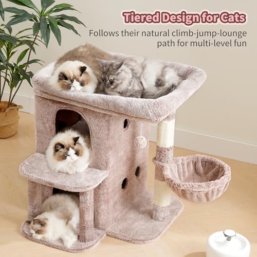 Heybly 25.6" Cat Tree for Large Cats with Big Perch & Dual Condos HCT204SMU - Image 5