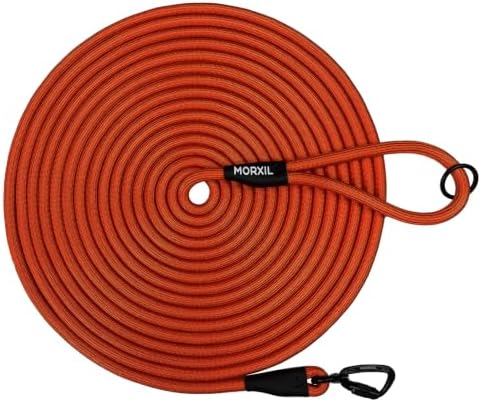 Long Dog Leash, 10ft 30ft 50 feet Heavy Duty Dog Training Leash, Aviation Aluminum Auto Locking Carabiner, Nylon Rope Long Line Check Cord Recall Lead for Yard,Playing,Camping,Orange,10FT by MORXIL