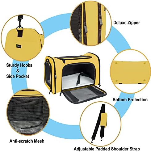 Soft Sided Carrier for Small Medium Cats Dogs,Removable Pad Collapsible Travel Pet Carrier Large Yellow - Image 3