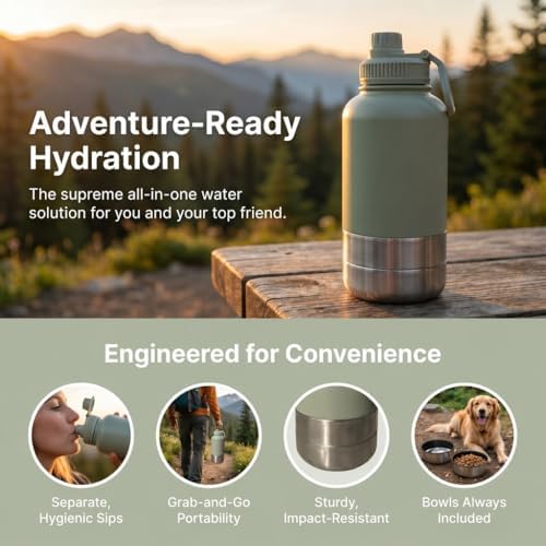 RYNVALE 32oz Insulated Stainless Steel Pet Water Bottle with Dog Bowl - Image 5