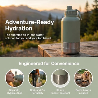 RYNVALE 32oz Insulated Stainless Steel Pet Water Bottle with Dog Bowl - Image 5