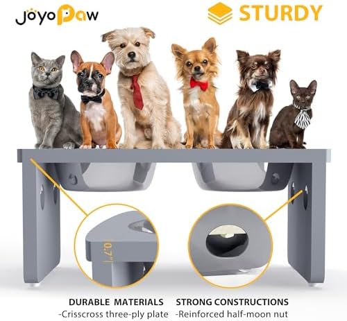 Elevated Dog Bowls, Bamboo Raised Dog Bowl for Medium Dogs, with 2 Stainless Steel Bowls (7'' Tall-40 oz Bowl, Grey) - Image 3