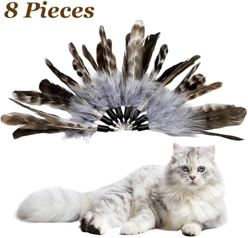 Cat Feather Toys Refills Da Bird Feathers Refills, 8 Pieces Cat Wand Replacement Feathers for Cat Toy, Brown 8PCS - Image 2