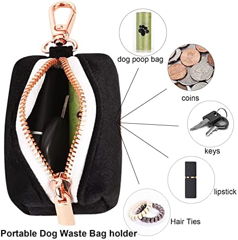 ARING PET Dog Waste Bag Dispenser, Soft Black Doggy Poop Bags Holders Attach to Any Leashes, Velvet Portable Washable Pet Waste Pouch Dispenser with Metal Zipper - Image 2