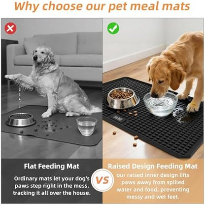 Dog Food Mat, 26"x13" Silicone Dog Feeding Mat Waterproof Pet Feeding Mat with High Lips & Raised Texture Keeps Paws Dry, Non-Slip Easy to Clean, Prevent Spill Protect Floors, Black - Image 3