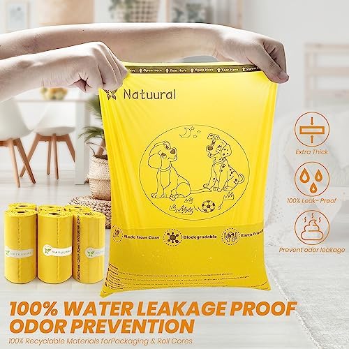 Dog Poop Bags Rolls-600 Counts, 40Rolls, Biodegradable Poop Bags Made of Cornstarch, 100% Leak Proof and Easy to Open (Yellow) - Image 4