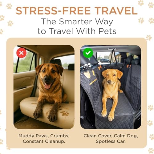 Pet Seat Cover for Back Seat – Waterproof Backseat Cover for Dogs in Car with Mesh Window, Oxford Fabric, Storage Pocket, Side Flaps & Carry Handles - Image 6