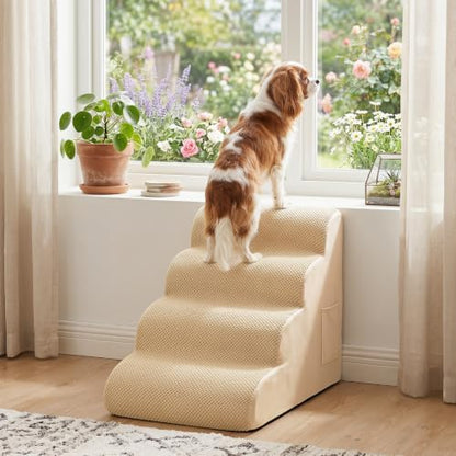 Giantex Dog Ramp Stairs for Bed, 4 Tiers Foam Pet Steps for Small Dogs Puppy Cats Older, Washable Cover, High Density Foam, Non-Slip Stairs for Dogs to Get on Bed Sofa (Beige, 4 Steps) - Image 3