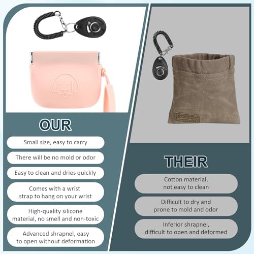 WALLFID Silicone Dog Treat Pouch, Auto Closure, with Pet Training Clicker, Walking Bag for Dog and Cat, Pocket Size, Easy to Clean, Odorless, Travel Bag (Pink) - Image 6