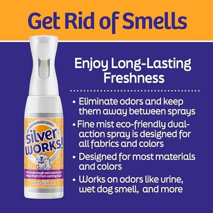 SilverWorks! Pet Odor Eliminator Spray For Home - Safe, Natural, Silver Ion Deodorizer - Cat, Dog Smell And Urine Odor Eliminator For Carpet, Furniture And Litter -16.9oz - Image 2