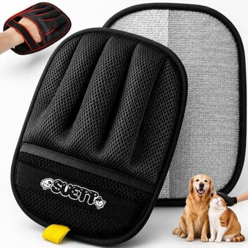 SUETT Pet Hair Removal Gloves, Reusable Five-Finger Grooming Gloves for Dogs and Cats, Removes Pet Hair from Clothes, Sofas, Carpets, and Car Seats, Black by Unknown