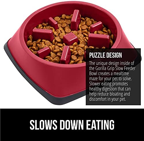 GORILLA GRIP® Patented Slow Feeder Dog and Cat Bowl, BPA Free, 4 Cup Red - Image 3