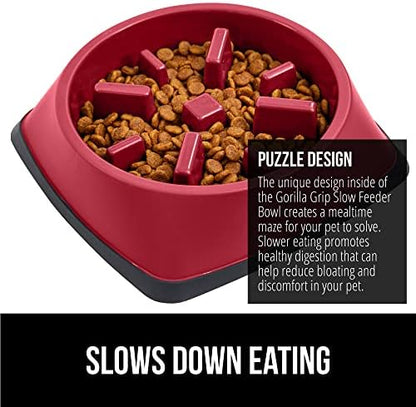 GORILLA GRIP® Patented Slow Feeder Dog and Cat Bowl, BPA Free, 4 Cup Red - Image 3
