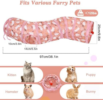 Pawaboo Cat Tunnel Tube S-Shaped, 25x97cm, Pink Kitties - Image 6