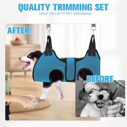PAWCHIE Dog Grooming Hammock Harness for Dog Cat with Pet Nail Clipper Trimmer-Breathable Cat Hanger Sling for Trimming Clipping Nails-Dog Hammock Restraint Bag for Small Medium Large Dog, Dark Blue M - Image 5