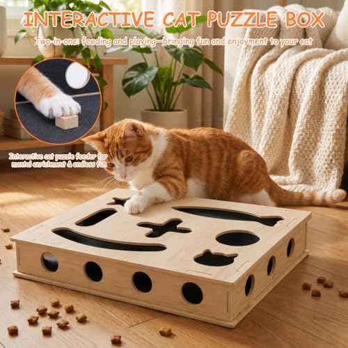 Interactive Cat Toy Box for Indoor Cats: Wooden Puzzle with Bell Balls - Image 2