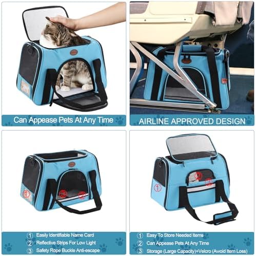 Cat Carrier Dog Carrier Pet Carriers for Medium Small Cats Dogs Puppies up to 15 Lbs,TSA Airline Approved Small Dog Cat Carriers Soft Sided,Collapsible Travel Puppy Carrier (Blue, Medium) - Image 3