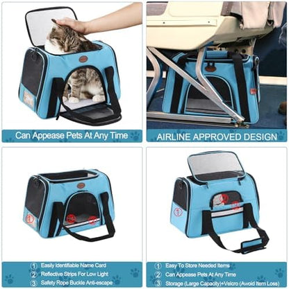 Cat Carrier Dog Carrier Pet Carriers for Medium Small Cats Dogs Puppies up to 15 Lbs,TSA Airline Approved Small Dog Cat Carriers Soft Sided,Collapsible Travel Puppy Carrier (Blue, Medium) - Image 3