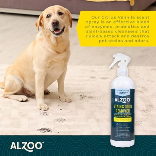 ALZOO Pet Stain & Odor Remover Spray for Dog & Cat Urine, Carpet, Furniture & Floors | Active Enzyme & Probiotic Formula | Citrus Vanilla Scent | Made in USA | 16 oz - Image 2