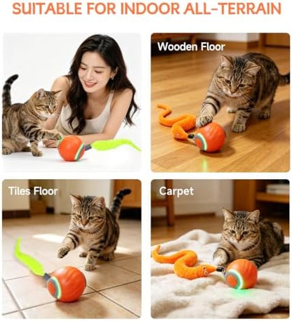 Interactive Cat Toy Ball - Automatic Moving Cat Ball for Indoor Cats with 3 Tails, Rechargeable Silent Kitten Toy for Boredom & Exercise, Rolling Ball Toy with 2 Modes & 2 Speeds. - Image 6