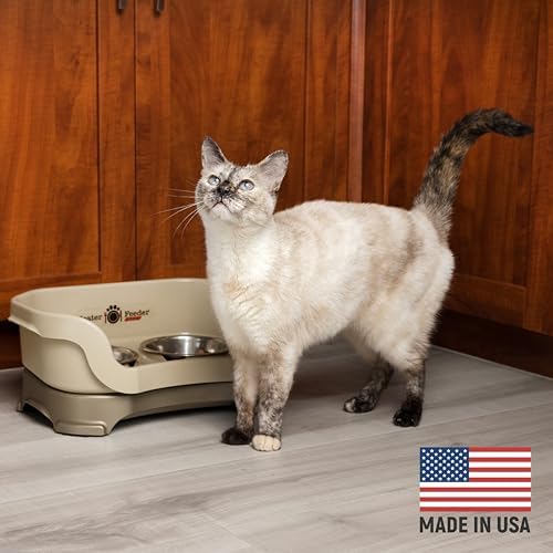 Neater Pet Brands Neater Feeder Deluxe Mess Proof Cat Bowls Elevated, Made in USA, No Spill Raised Bowls for Indoor Cats, Stainless Steel Food and Water Bowl Set, Pet Dish Feeding Station, Cappuccino - Image 2