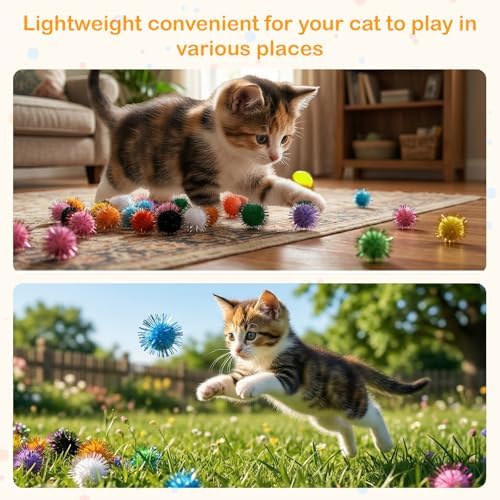 100 Pcs Cat Pom Pom Balls, 1 Inch Cat Toy Sparkle Balls Soft Interactive Cats Puff Ball Toys for Indoor Exercise Playing Entertainment and Crafts (Multicolor) - Image 4