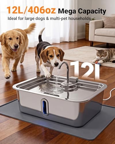 3.17Gal/12L Dog Water Fountain with Silicone Mat & 3 Filters for Dogs Cats - Image 2