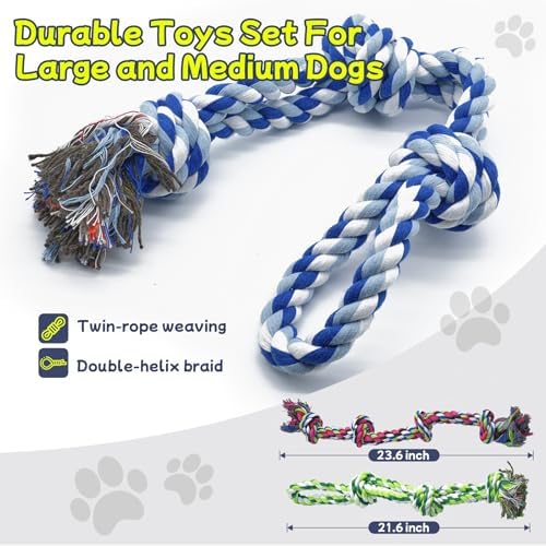Rocfish [4 Pack] Dog Rope Toys for Aggressive Chewers, Nearly Indestructible Tug of War Toys for Large & Medium Dogs, 100% Cotton, Teeth Cleaning Chew Rope, Heavy Duty Tug of War Dog Toy for Boredom - Image 2