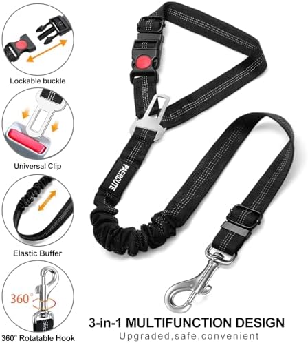 3 Piece Set Dog Seat Belt Retractable Dog Car Seatbelts Adjustable Pet Seat Belt for Vehicle Headrest Restraint Adjustable Heavy Duty & Elastic & Durable Car Harness for Dogs - Image 4