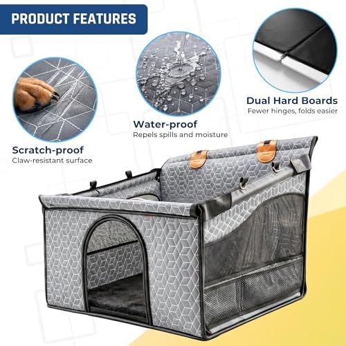 Dog Car Seat for Large Medium Dogs, Back Seat Extender with Hard Bottom, Waterproof Dog Seat Cover with 3 Mesh Windows, Removable Fleece Mat for Cars, SUVs & Trucks (Grey) - Image 2