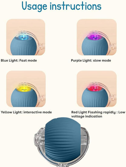 Interactive Cat Toy Ball, Automatic Intercative Cat Toys for Indoor Cats, The 3rd Generation Agile Moving Cat Ball with Elastic Mesh Tail, Toys for Indoor Adult Cats (Blue)