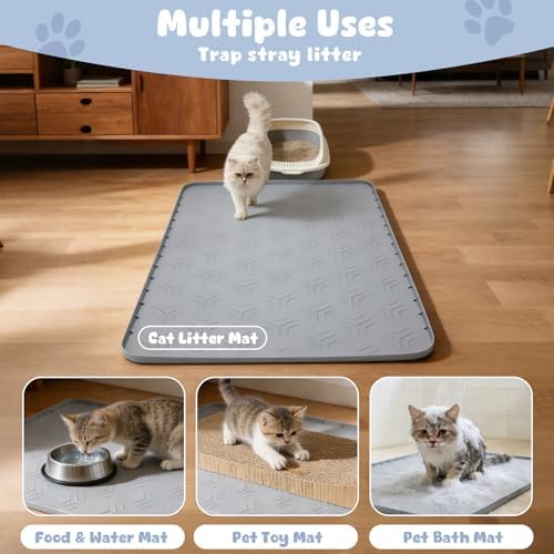 JUJOMAT Cat Litter Box Mat, 34"×22" Waterproof Silicone Cat Litter Trapping - Image 5