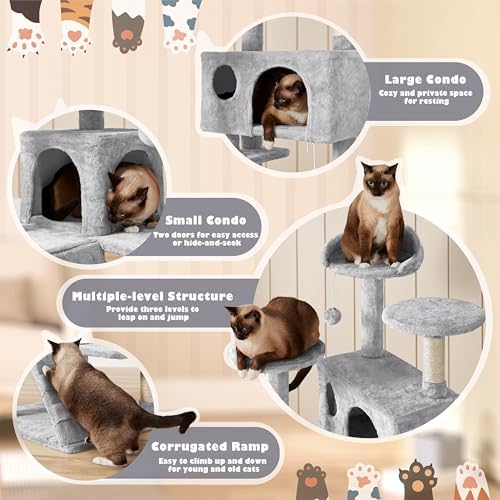 Yaheetech 54in Cat Tree Tower, 2 Caves, Kitten-Ear Perch & Scratching Posts - Image 4