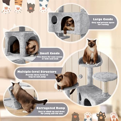 Yaheetech 54in Cat Tree Tower, 2 Caves, Kitten-Ear Perch & Scratching Posts - Image 4